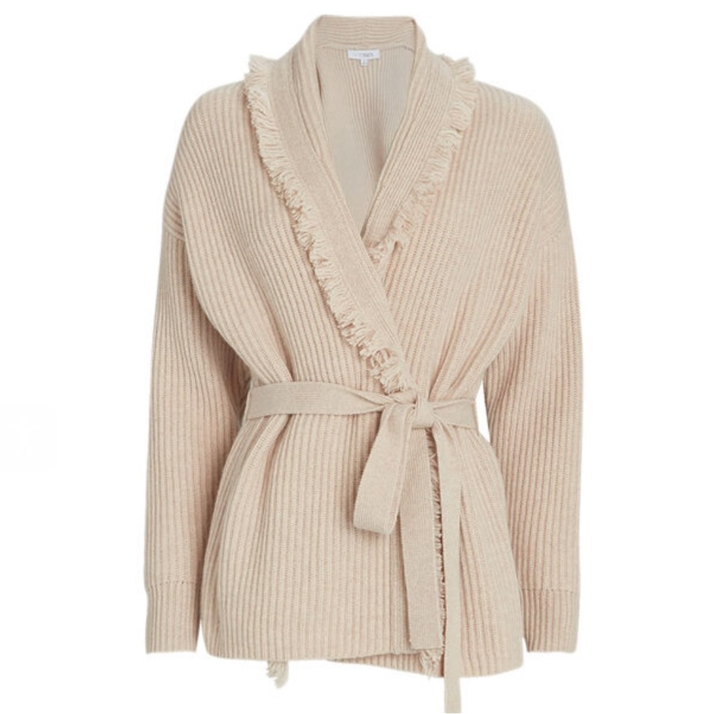 INTERMIX Charlie Fringe Wool Cashmere Cardigan in Beige Size: XS